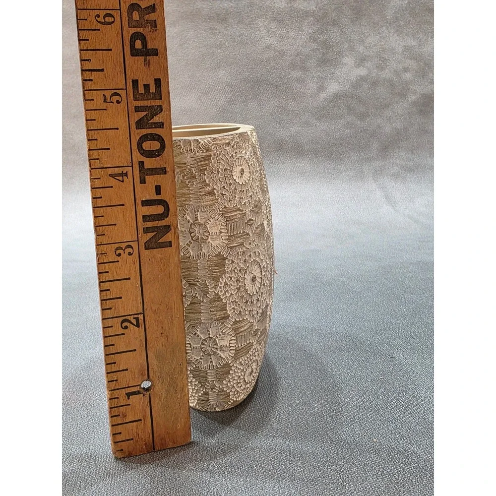Floral Lace Textured Toothbrush Holder Neutral Boho Bathroom Accessory Cream